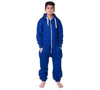 NOROZE Unisex Bambina Bambino Tinta Unita in Pile con Cappuccio Tuta Intera Tuta 7 - 13 Anni (9-10 Anni, Blau)