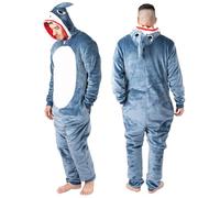 NOROZE Unisex Scheletro Shark Tutina Adulto Uomo Pigiama Halloween Loungewear Supersoft Fleece Tuta Tutina Grigio squalo. XXL