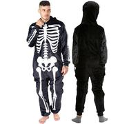 NOROZE Unisex Skeleton Shark Onesie Pigiama da Uomo Adulto Halloween Loungewear in Pile Morbidissimo Tuta Tutina, Scheletro Nero., L