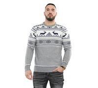 NOROZE Uomo Buon Natale Cerniera Finta Stile Nordico Renna Alce Cervo Imbuto Girocollo Festivo Maglione Natalizio Pullover (3XL, Crema)