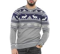 NOROZE Uomo Buon Natale Cerniera Finta Stile Nordico Renna Alce Cervo Imbuto Girocollo Festivo Maglione Natalizio Pullover (3XL, Marina)