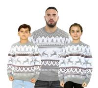 NOROZE Uomo Donne Ragazzi Ragazze Famiglia Maglione Natalizio Brutta Maglioni di Natale Manica Lunga Renna Fiocco di Neve Albero di Natale Felpa (XXL, Renne Che saltano Grigio)