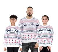 NOROZE Uomo Donne Ragazzi Ragazze Famiglia Maglione Natalizio Brutta Maglioni di Natale Manica Lunga Renna Fiocco di Neve Albero di Natale Felpa (13 Anni, Fairisle Renna Crema)