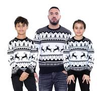 NOROZE Uomo Donne Ragazzi Ragazze Famiglia Maglione Natalizio Brutta Maglioni di Natale Manica Lunga Renna Fiocco di Neve Albero di Natale Felpa (XL, Renne Che saltano Nero)