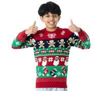 NOROZE Xams, Pullover Pullover per Bambina, Unisex, Motivo: Babbo Natale, Pupazzo di Neve, Renna, Manchot (11/12 Anni, Gingerbread Bell Red)