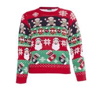 NOROZE Xams, Pullover Pullover per Bambina, Unisex, Motivo: Babbo Natale, Pupazzo di Neve, Renna, Manchot (5/6 Anni, Gingerbread Bell Red)