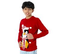 NOROZE Xams, Pullover Pullover per Bambina, Unisex, Motivo: Babbo Natale, Pupazzo di Neve, Renna, Manchot (Pinguino Rosso, 5-6 Anni)