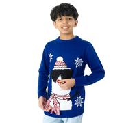 NOROZE Xams, Pullover Pullover per Bambina, Unisex, Motivo: Babbo Natale, Pupazzo di Neve, Renna, Manchot (Pupazzo di Neve Blu, 9-10 Anni)