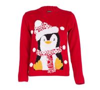 NOROZE Xams, Pullover Pullover per Bambina, Unisex, Motivo: Babbo Natale, Pupazzo di Neve, Renna, Manchot (Pinguino Rosso, 7-8 Anni)