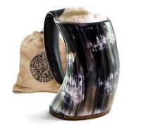 Norse Tradesman Tazza con corno da bere originale vichingo - Boccale da birra vichingo premium da 900 ml con fondo in legno duro super rinforzato | The Original, lucido, XL
