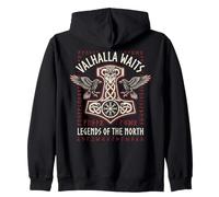Norse Viking Mythology Warrior Runes Valhalla Odin Raven Felpa con Cappuccio
