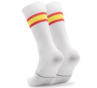 NORTEI Calzini Ciclismo Bandiera Spagna Uomo e Donna - Calzini Running Triathlon Gym Crossfit - Imbottiti, traspiranti, senza cuciture, compressivi, bianco, S/M