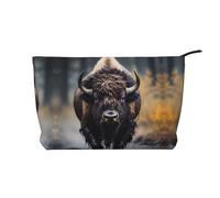 North American Bison, borsa cosmetica alla moda in velluto a coste, chiusura a cerniera, adatta per viaggi, campeggio e uso quotidiano