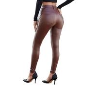 North Bund - Leggings in ecopelle da donna, a vita alta, termiche, stuzzicatrici, push up, elasticizzate, a vita alta, S-XXL, marrone, M