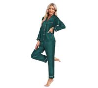 North Bund Pigiama Donna Set Raso Due Pezzi Maniche Lunghe Pantaloni Seta Camicia da Notte Aperto Davanti Casual Comodo Loungewear per Casa Autunnale Estivi
