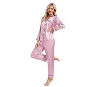 North Bund Pigiama Donna Set Raso Due Pezzi Maniche Lunghe Pantaloni Seta Camicia da Notte Aperto Davanti Casual Comodo Loungewear per Casa Autunnale Estivi