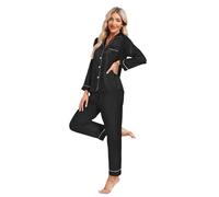 North Bund Pigiama Donna Set Raso Due Pezzi Maniche Lunghe Pantaloni Seta Camicia da Notte Aperto Davanti Casual Comodo Loungewear per Casa Autunnale Estivi