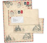 North Pole Air Mail - Set di 25 fogli di carta da lettere natalizia, con copertina per finestra, formato A4, con busta con finestra