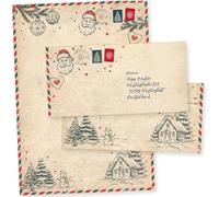 North Pole Air Mail Set di 25 Fogli di Carta Natalizia Con Busta, Senza Finestra, Formato A4, Carta da Lettere di Natale