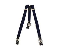 NORTH POLE Bretelle uomo NPS03 in elastico larghezza 3 cm con attacco per bottoni o clip extra strong intercambiabile, dettagli in vera pelle (BLU SCURO)