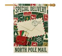 North Pole - Busta a tema natalizio con bandiera della casa, 71 x 101 cm | Vintage Stamp Sfondo, Yard Flag, North Pole Theme, Inverno Portico Decorazione, Stampa su entrambi i lati, Holiday Mail Motif