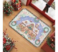 North Pole Post Office Winter Scene Christmas Area Tappeto 2' X 3' | Illustrazione fantasiosa, architettura coperta di neve, ghirlande festive, lettere stagionali, accenti per la casa invernale
