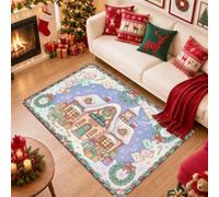 North Pole Post Office Winter Scene Christmas Area Tappeto 4' X 6' | Illustrazione fantasiosa, architettura coperta di neve, ghirlande festive, lettere stagionali, accenti per la casa invernale