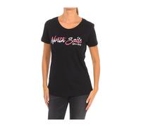 North Sails, ,Tops ,Donna ,Nero ,S T-shirt a Maniche Corte con Scollo a Costine