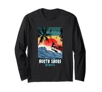 North Shore Hawaii Beach Surf Vintage Retro Palma Maglia a Manica