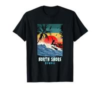 North Shore Hawaii Beach Surf Vintage Retro Palma Maglietta