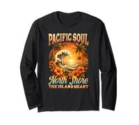 North Shore Hawaii Surf Wave Retro Tramonto Tropicale Maglia a Manica