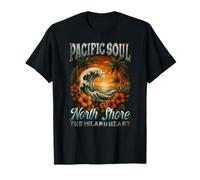 North Shore Hawaii Surf Wave Retro Tramonto Tropicale Maglietta