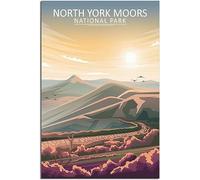 North York Moors National Park Skyline Vintage Viaggio Poster Retro Wall Art Tela Poster Art Print Camera Decorazione Casa Decorazione Non incorniciato 60x90cm