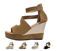 Northend Shoes For Women Sandals, Northend Orthopedic Wedge Sandals, Hick Sole Leather Wedge Non-Slip Slides, Peep-To Sandala (Coffee,32.5)