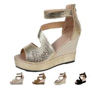 Northend Shoes For Women Sandals, Northend Orthopedic Wedge Sandals, Hick Sole Leather Wedge Non-Slip Slides, Peep-To Sandala (Silver,33)