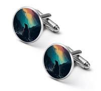 Northern Lights Bear Gemelli alla moda per uomo Camicie classiche Gemelli Set per affari di nozze, 2.0cm, Metallo, Nessuna pietra preziosa