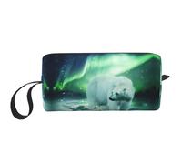 Northern Lights - Borsa per il trucco con stampa di orso polare, borsa per cosmetici resistente, borsa da viaggio per il trucco, regalo essenziale per donne e uomini, bianco, Taglia unica