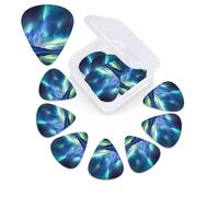 Northern Lights - Confezione da 12 plettri per chitarra in celluloide di 3 diversi spessori, con scatola portaoggetti, plettro personalizzato per chitarra acustica