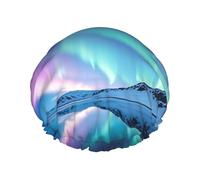 Northern Lights Cuffia da doccia per donne e uomini, regolabile, riutilizzabile, a doppio strato, impermeabile, fodera in EVA, fascia elastica per capelli per tutte le lunghezze di capelli