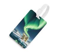 Northern Lights - Etichette per bagagli a forma di orso polare con scudo per la privacy, borsa da viaggio, targhetta identificativa per uomini e donne, zaino, stile bianco, taglia unica, etichetta per