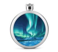 Northern Lights - Fiaschetta rotonda da 141,7 g, a prova di perdite, in acciaio inox, portatile, bottiglia per vino o liquore, simpatica fiaschetta per whisky stampata, per uomo e donna, idea regalo