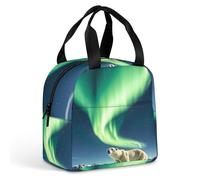 Northern Lights Polar Bear Borsa per il pranzo per donne e uomini, borsa termica portatile per il pranzo con manico, a prova di perdite, riutilizzabile, per lavoro, picnic, viaggi