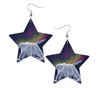 Northern Lights Polar Bear Orecchini in pelle leggera a forma di stella, adatti per donne alla moda per feste di compleanno, Misura unica, Pelle sintetica