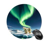 Northern Lights Polar Bear Tappetino per mouse rotondo, scorrevole, tappetino per mouse da gioco, ad alta densità, portatile, comodo, per scrivania, casa, ufficio, 19 x 20 cm