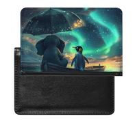 Northern Lights - Porta passaporto con elefante e pinguino in barca, per uomo e donna, in pelle PU, per passaporto, portafoglio da viaggio