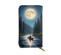Northern Lights - Portafoglio da donna in pelle, con grazioso portamonete, minimalista, impermeabile, con porta carte di credito, Fiume Canoa al chiaro di luna, Taglia unica