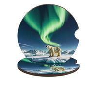Northern Lights - Set di 2 sottobicchieri per auto con orso polare da 6,6 cm, antiscivolo, universali, per portabicchieri dell'auto, set di accessori per interni dell'auto, unisex