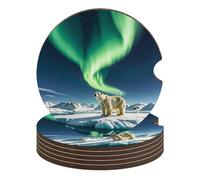 Northern Lights - Set di 6 sottobicchieri universali antiscivolo per auto, motivo: orso polare, 6 pezzi, unisex