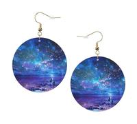 Northern Lights Stampa Piercing Rotondo Orecchini In Pelle Set 1 Paio di Eleganti Orecchini In Pelle Penzolare Cerchio Per Le Donne Gioielli Regali, One Size, Poliestere