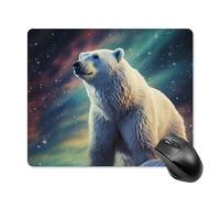 Northern Lights - Tappetino per mouse con orso polare e base in gomma antiscivolo, tappetino per mouse quadrato, per laptop, ufficio, accessori da scrivania, idea regalo, 18 x 22 cm